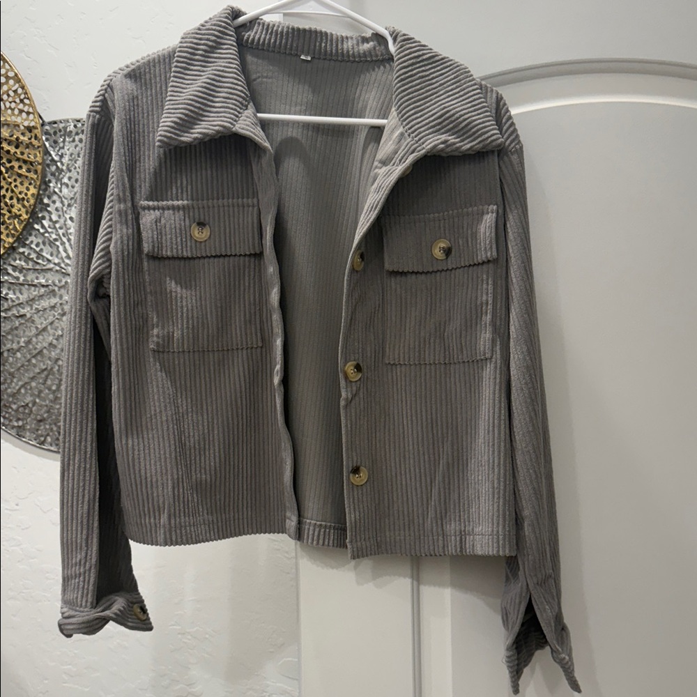 Gray Corduroy Button-Up Jacket